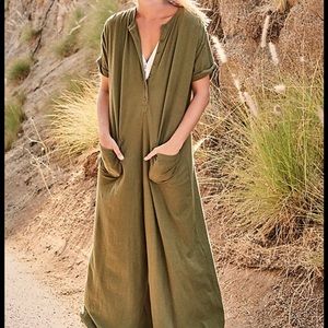 Free People Olive Green Wide-Leg Jumpsuit